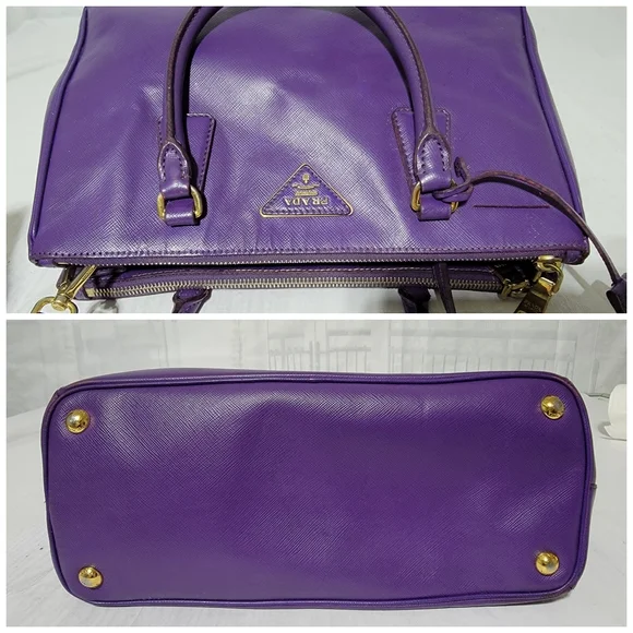 Prada Saffiano Leather Small Galleria Double Zip Tote Satchel Bag Purple - Picture 8 of 15